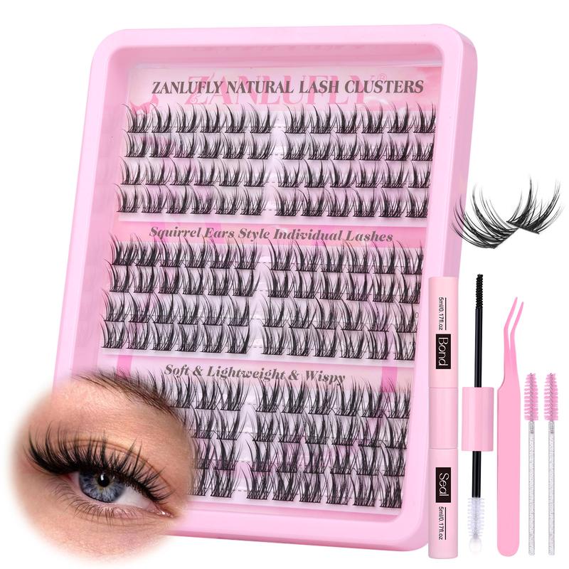 zanlufly Natural Lash CLusters C Curl Wispy Eyelashes Extensions Short Anime EyeLash Extension Kit Makeup 9 10 11MM Manga Eyelash Extensions Cosmetic