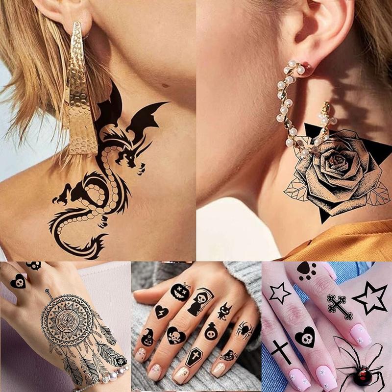 68 Sheets Waterproof Temporary Tattoos Stickers,Long Lasting Forearm Designs Animals & Flower, Wolf, Tiger, Lion, Owl, Skeleton Skull,Etc