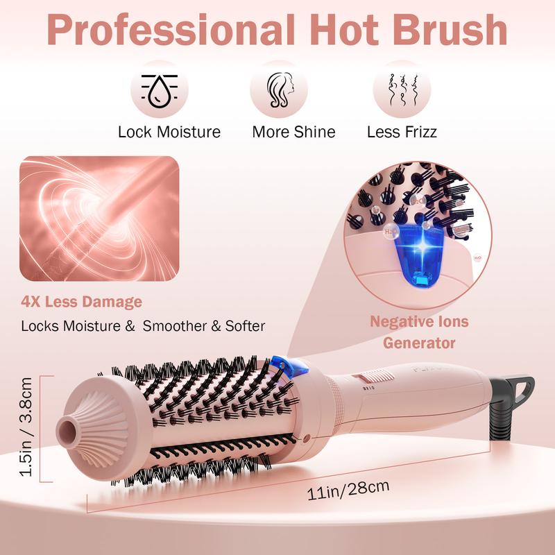 Plavogue Thermal Brush Curling Iron Brush for Blowout Look, 1.5 Inch 1.25 Inch Negatives Ionic Heated Round Brush Makes Hair Smoother, Dual Voltage Thermal Round Brush Straightening Curling Styling for Travel, Quick Heated, Handle Comfort