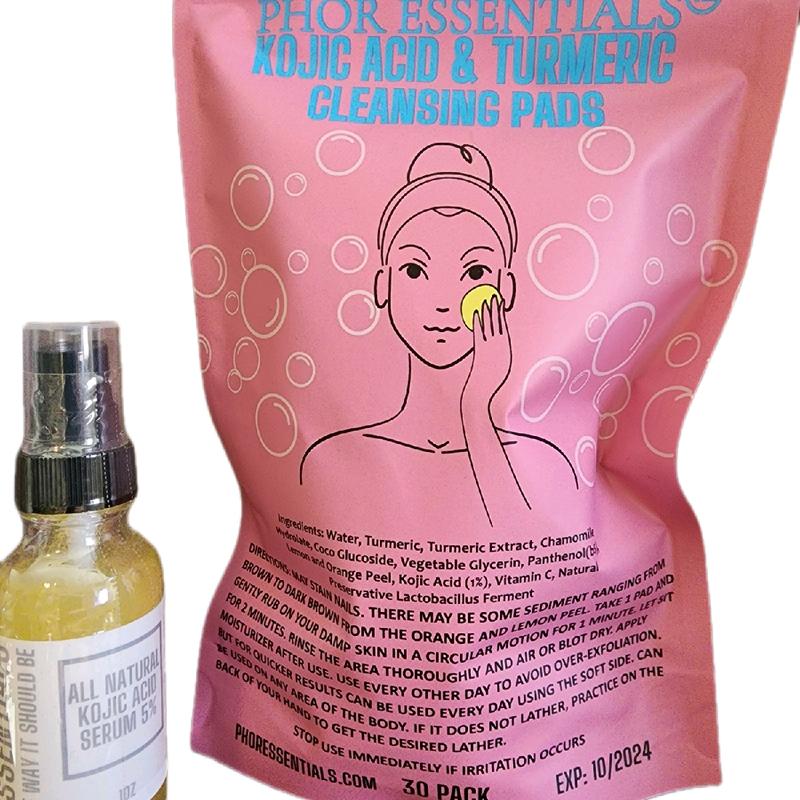 Bundle - Turmeric Kojic Acid Cleansing Pads and Kojic Acid Serum Smooth Exfoliating Phor Essentials