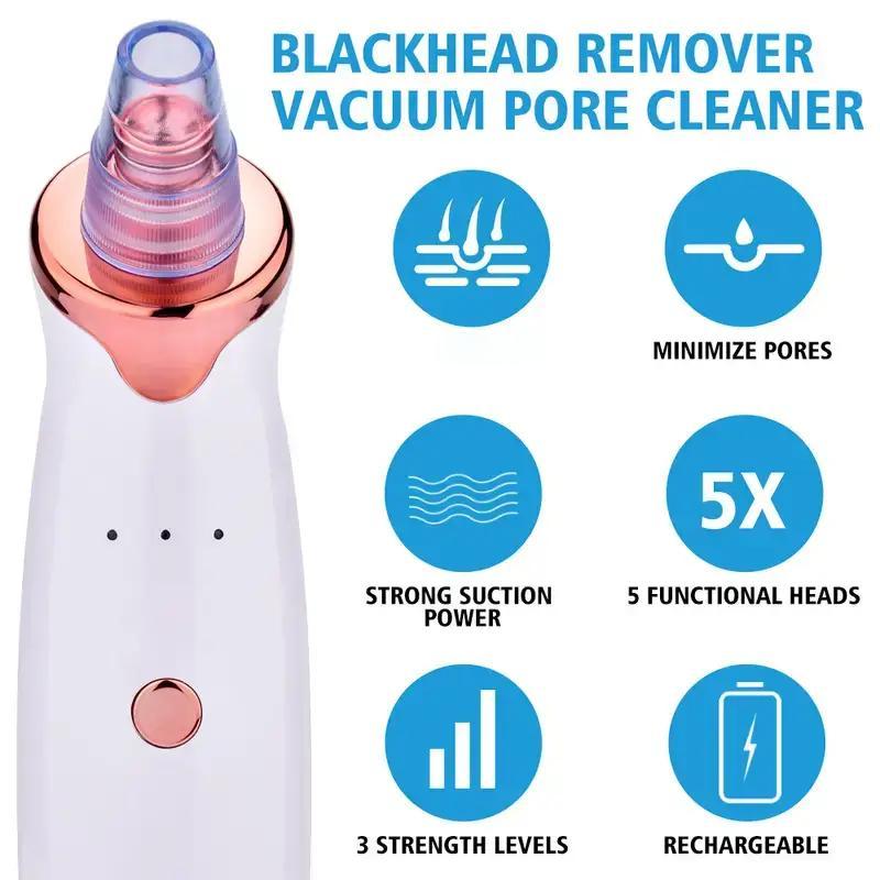 Blackhead Remover Vacuum Tool, 1 Box Multifunctional Vacuum Pore Cleaner with Replaceable Beauty Heads, Electric Blackhead Extractor Tool for Face