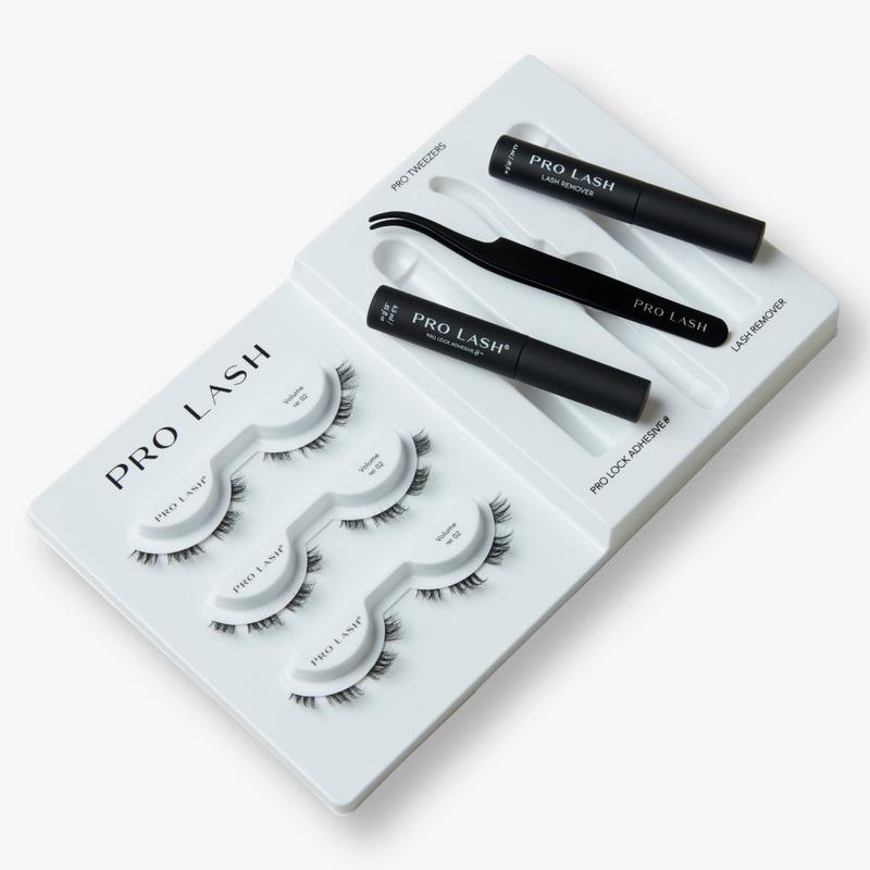 Pro Lash Starter Kit - One Month Lash Supply Eyelashes Makeup - 3 sets of lashes - adhesive - remover - tweezers