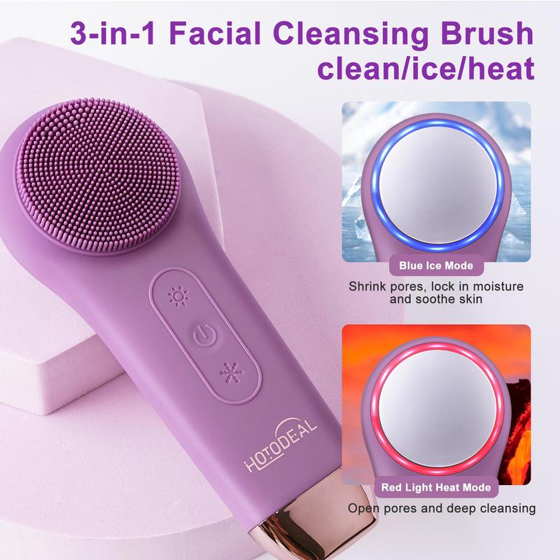 Electric Facial Cleansing Brush, Hot & Cold Use Waterproof Silicone Face Scrubber, Facial Skin Care Tool for Pores Cleaning, Skin Massage Brush Great for Women and Men