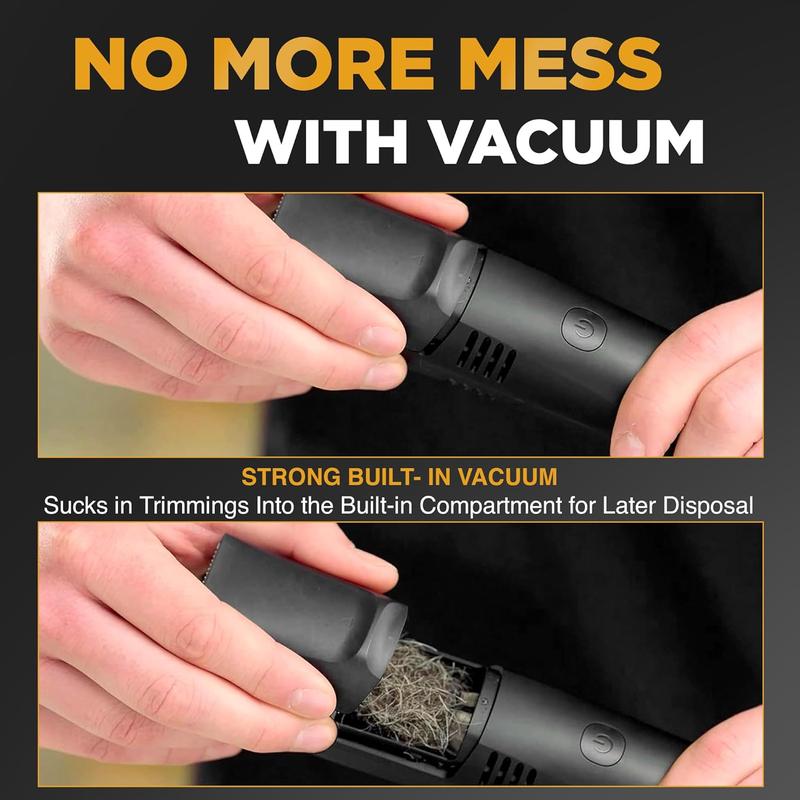 Vacutrim Cordless Mens Beard Trimmer, Rechargeable Electric Shaver with 20 Trim Setting Calibration Dial and Built-in Vacuum for Mustache, Sideburns. Facial Hair, Black, 7.5