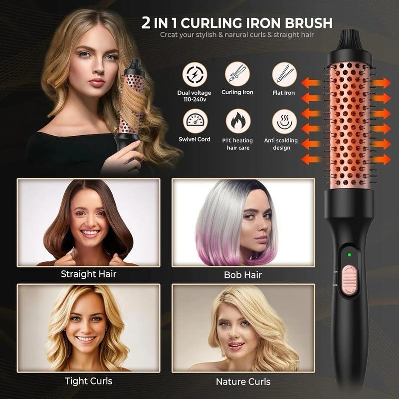 Electric Heated Hair Curler, Fast Heat Up Blowout Brush Hair Curling Wand, Professional Heated Hair Styling Tool, Thermal Brush for Create Beach Waves Styling