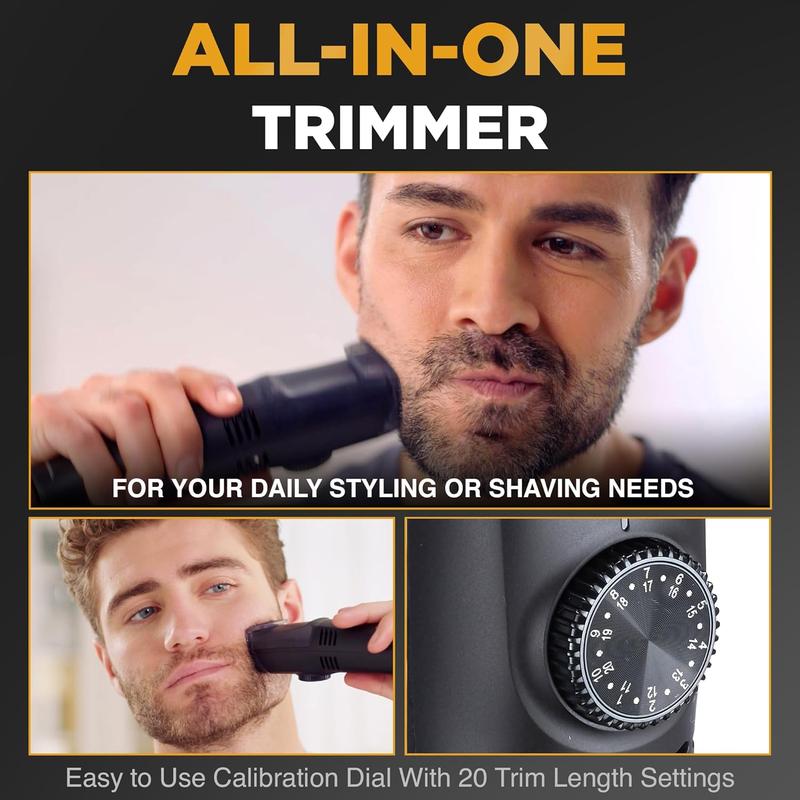 Vacutrim Cordless Mens Beard Trimmer, Rechargeable Electric Shaver with 20 Trim Setting Calibration Dial and Built-in Vacuum for Mustache, Sideburns. Facial Hair, Black, 7.5