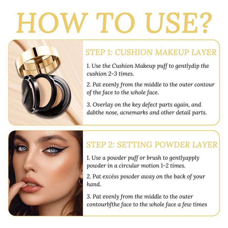 2 in 1 Cushion Foundation & Pressed Powder, Long Lasting Matte Concealer Cushion Foundation, Full Coverage Pressed Powder, Cosmetic for Women & Girls