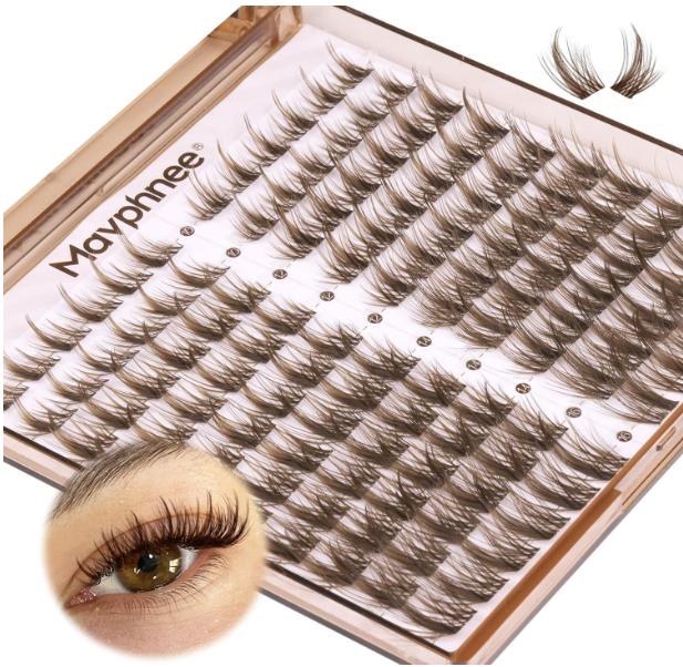 Brown Lash Clusters Wispy Eyelash Extensions Dark Brown Lash Extensions 10-16MM DIY at Home CC Curl Eyelash Clusters Natural Spiky Lash Individuals 120 Pcs Cluster Lash Pack