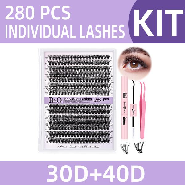 B&Q LASH l 30D+40D G Lash Kit l 280pcs Individual Lashes,D Curl (9-16MIX) for DIY Lashes Extension, Waterproof Long Lasting Beginner Friendly