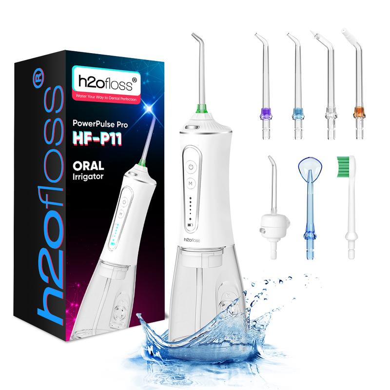 h2ofloss water flosser 300ML watertank & IPX7 Waterproof plus 5 modes,Cordless Oral Irrigator P11-white