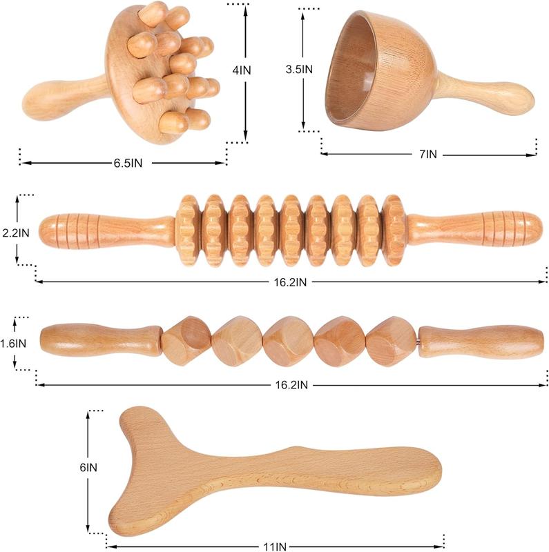 Massage Tools 5-in-1 Lymphatic Drainage  Maderoterapia Kit Wooden   Sculpting Tools for  , Anti-Cellulite,  Contouring and Shaping