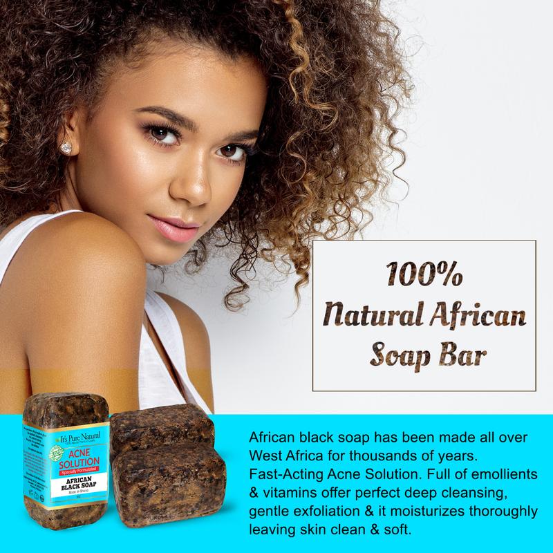 It's Pure Natural African Black Soap Bars with Acne Solution (Pack of 3) Organic Raw Soap for Face & Body Body Care Body Wash