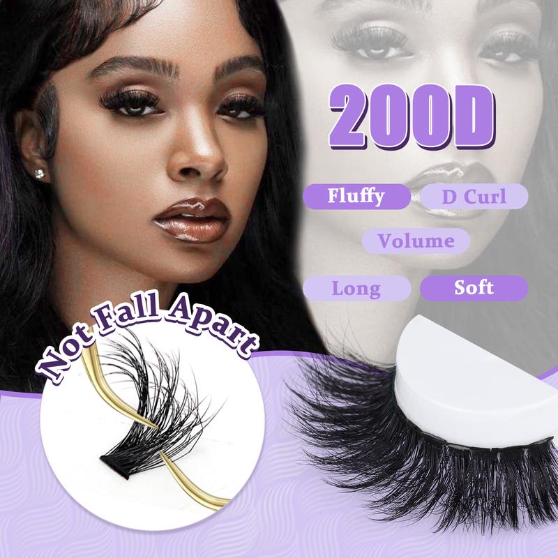 FEEGO 200D Fluffy Lash Extensions Kit D Curl 10-20mm Thick Eyelashs Extension Waterproof Individual Lashes with Bond Seal Remover DIY at Home Makeup Cosmetic