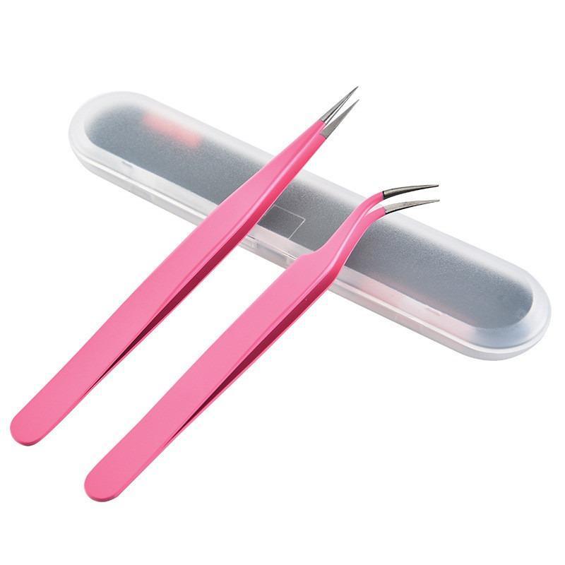 2pcs Stainless Steel Tweezers, Straight & Curved Tweezers, Professional Pick Up Tools For Eyelash Extensions & Nail Rhinestone