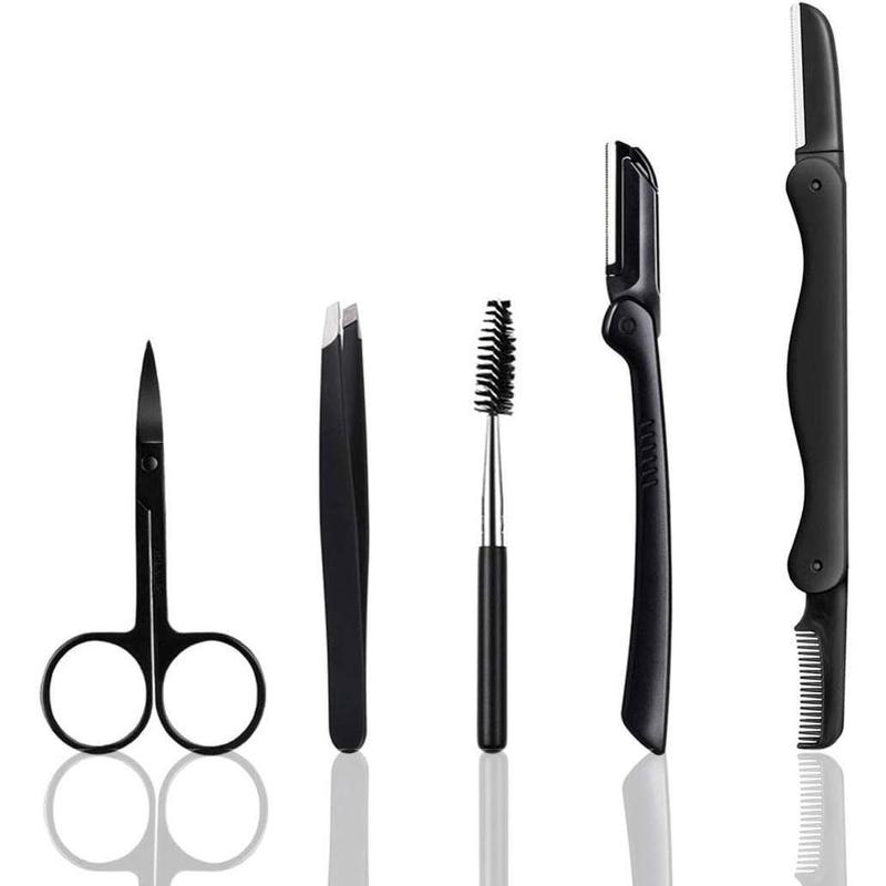 Eyebrow Razor, 5-in-1 Eyebrow Kit, Professional Eyebrow Grooming Set, Eyebrow Trimmer Set for Women and Men, Including Brow Razors Trimmer, Brush, Eyebrow Scissors, Slant Tweezers