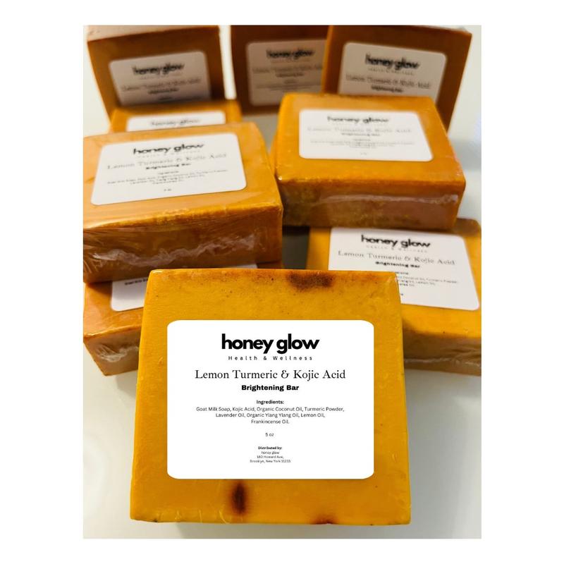 Honey Glow 3-Pack Lemon Turmeric & Kojic Acid Brighetning Soap, Dark Spot Remover, Kojic Acid Soap Body Care Body Wash Coconut Organic