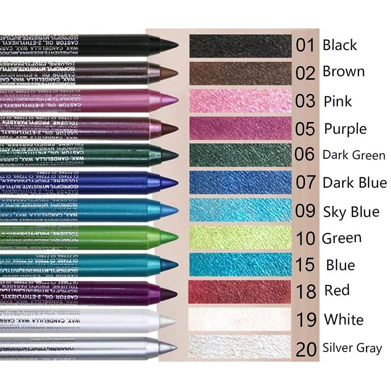 12Pcs Green Blue White Black Brown Purple Color Gel Glitter Eyeliner Pencils Set for Women Waterline Waterproof Smudge Proof lapiz de ojos delineador de ojos contra el agua Eye Liner Makeup 1-5 Lipliner Gift