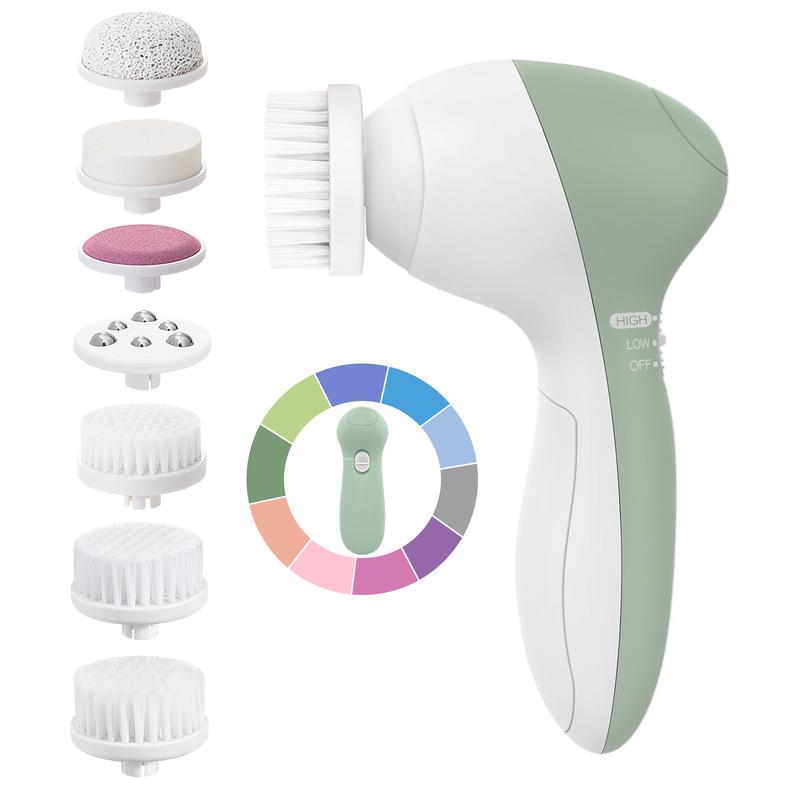 COSLUS 7-in-1 Electric Comfort Facial Cleansing Brush, 1 Set Silicone Scrub Spin Sonic Facial Cleansing Brush with 7pcs Multifunctional Replacement Brush Heads