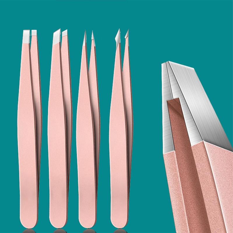 Professional Tweezer Set, 4pcs set Stainless Steel Eyebrow Tweezers Kit, Eyebrow Hair Removal Tweezer, Makeup Tool for Women