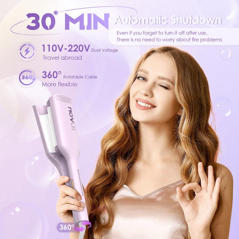 NOVUS Rovy Wave Curling Iron,  Anti-Scald Hair Crimper, 2 Barrel Ionic Wavy Hair Curler for Women, 1.25 inch Fast Heating Curling Wand, 4 Temp Ceramic Hair Waver, Crimper Hair Iron for Wide Deep Waves