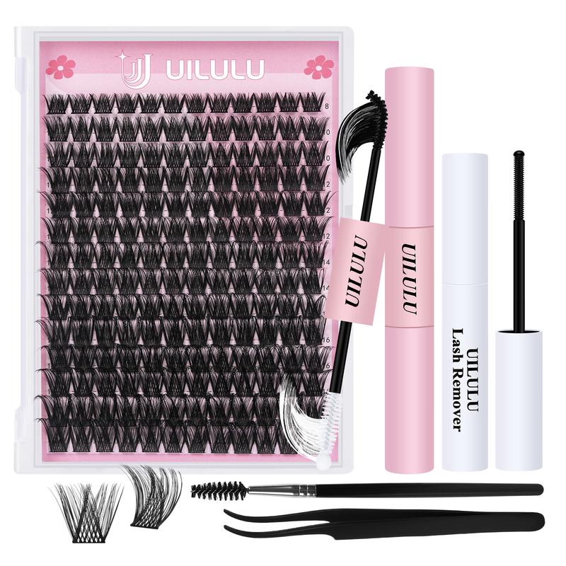 UILULU DIY Lash Extension Kit Individual Lashes Cluster D Curl Eyelash Set (8-18MM Kit)