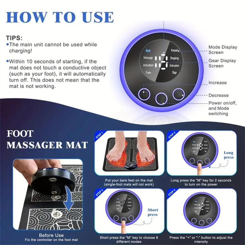 Electric Foot Massager, 1 Set 8 Modes 19-gear Foot Massage Machine with Remote Control, Foot Muscle Relaxation Massager for Home & Travel