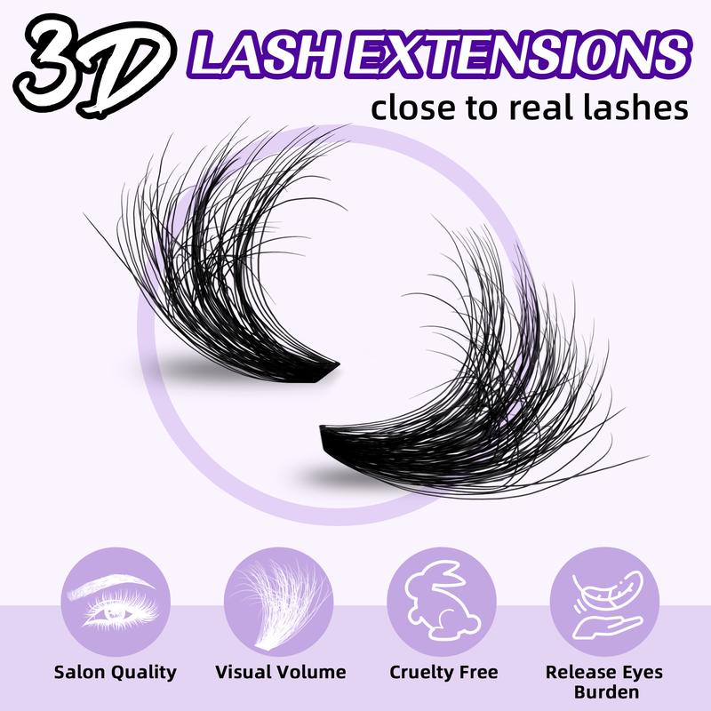 B&Q LASH l 3D 70D+90D Fluffy Kit l 280pcs Individual Lashes, D Curl, Lash Bond & Seal, Applicator Tool (10-18MIX) for DIY Lashes Extension, Waterproof Long Lasting Makeup Cosmetic