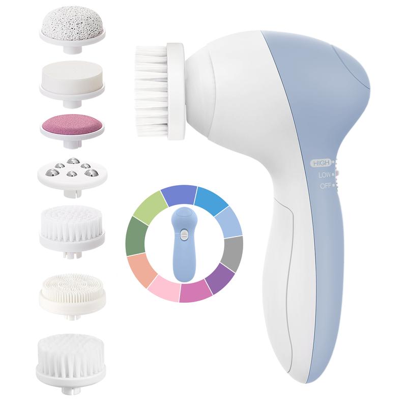 COSLUS 7-in-1 Electric Comfort Facial Cleansing Brush, 1 Set Silicone Scrub Spin Sonic Facial Cleansing Brush with 7pcs Multifunctional Replacement Brush Heads