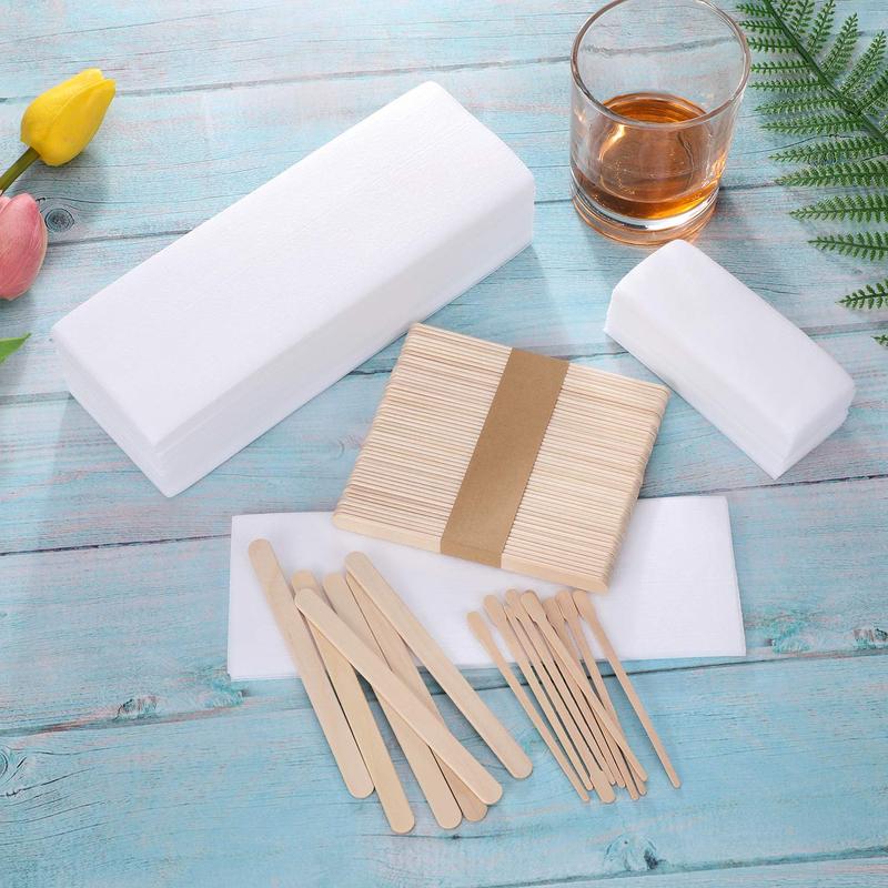 Wax Strips Sticks Kit (400pcs), Non-woven Waxing Strips Hair Removal Strip with Wax Applicator Stick for Body Skin Facial Hair Removal Tools, Hair Removal Products