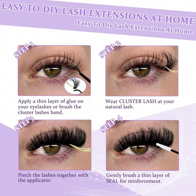 FEEGO 200D Fluffy Lash Extensions Kit D Curl 10-20mm Thick Eyelashs Extension Waterproof Individual Lashes with Bond Seal Remover DIY at Home Makeup Cosmetic