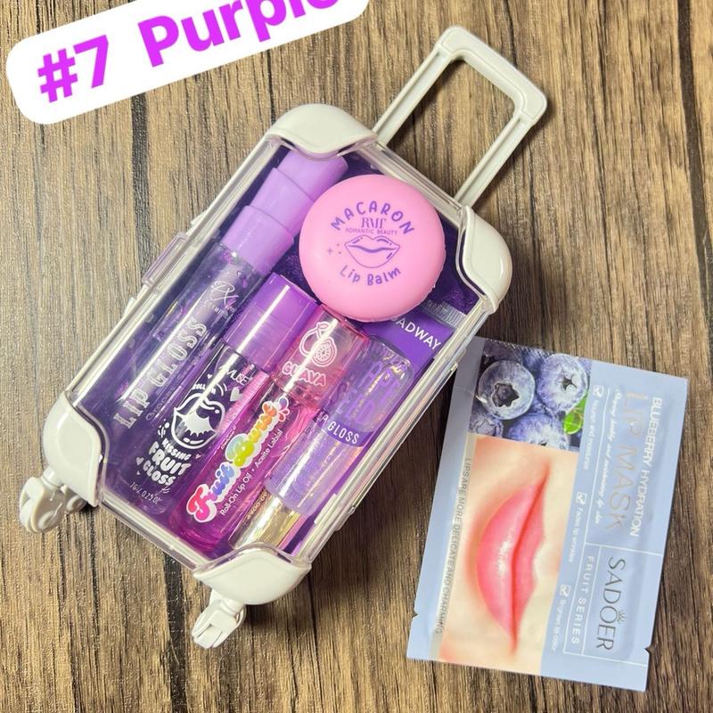 Mini Suitcase Lip Gloss Bundle (lip oil, lip gloss, lip balm + scrunchie+ hydrating lip mask)