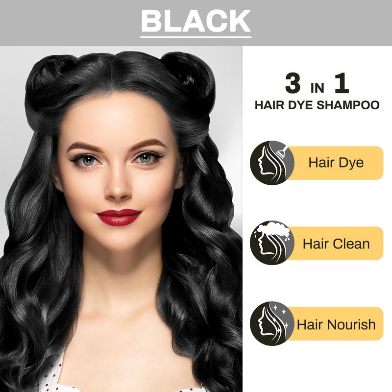 KAISASA Black Hair Dye Shampoo 3 in 1, Herbal Ingredients,Can cover gray hairs,Contains Ginseng Extract,Natural Haircoloring,Plant Haircare