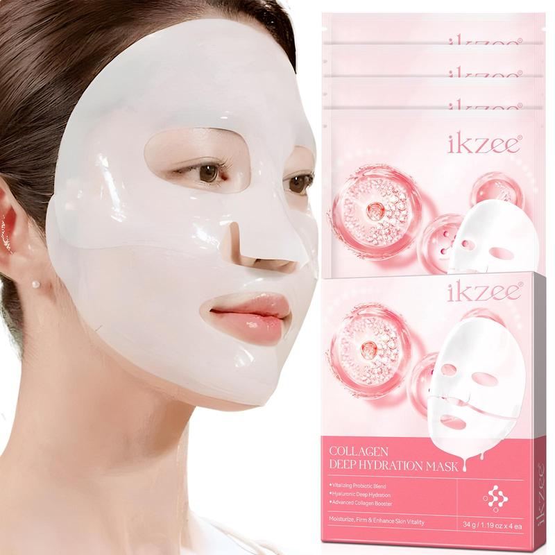 Collagen Facial Mask, 4 Counts box Deep Hydrating & Nourishing Facial Mask, Gentle & Soothing Facial Skin Care Kit for Women, Christmas Gift