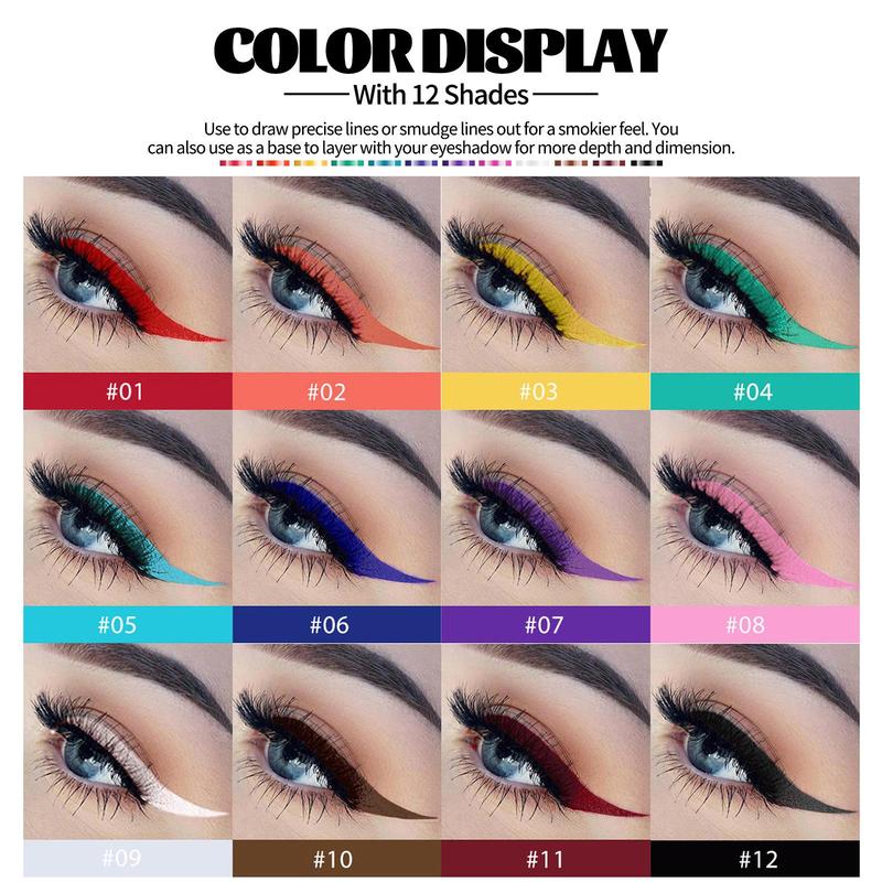 Waterproof Eyeliner Pen, 12pcs set Long Lasting Quick Drying Eyeliner Pen, Easy Coloring Eye Makeup Tool for Women & Beginners