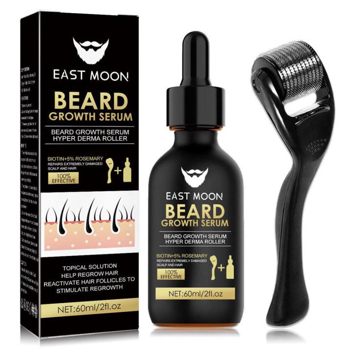 EAST MOON Beard Growth Serum & Beard Massage Derma Roller, 2 Counts set Beard Care Accessories for Strengthening Beard, Beard Care Product & Tool for Men Daily Use, Comfort Hair Care Supplies, Lightweight, Birthdy Gifts, Nutritious Oil for Beard Care