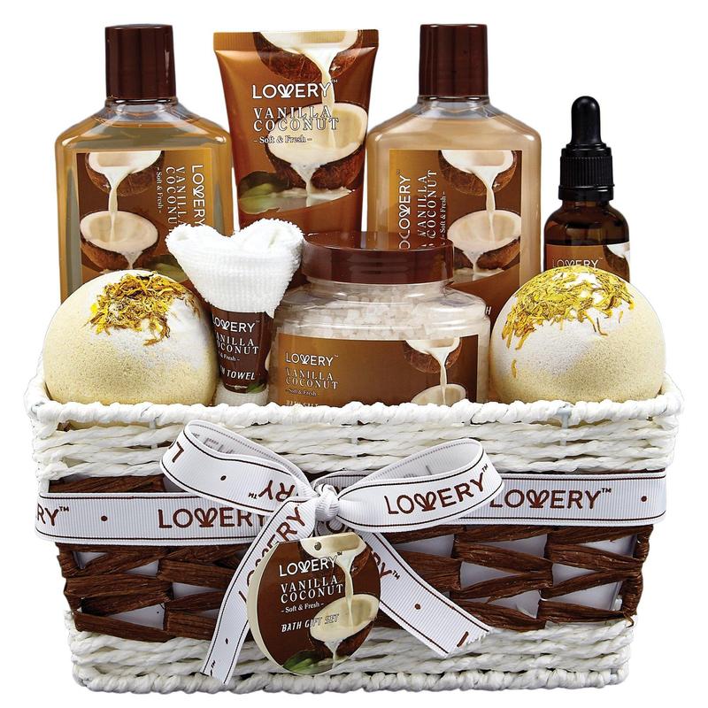 Vanilla Coconut Luxury Bath Gift Set - 9Pc Home Spa Basket