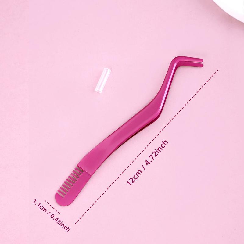 Eyelash Tweezers with Comb, 1 Count Double-ended Stainless Steel Eyelash Tweezers, Eyelash Extension Tool, Makeup Tool for Women