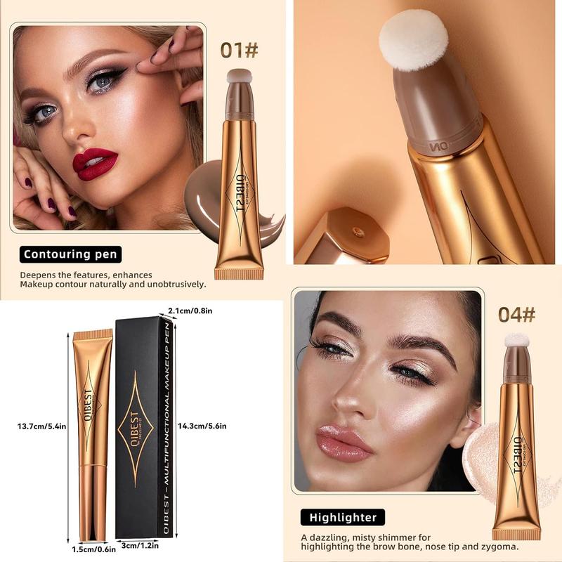 Liquid Contour Beauty Wall, Face Highlighter and Bronze Stick Attached with Pillow Applicator, Shimmer Long Lasting Silky Cream Face Highlighter Bronze Makeup Stick Liquid Blush Bronzer Brush Matte Powder Gentle Gift Lid Nourishing Radiant Smooth Cosmetic