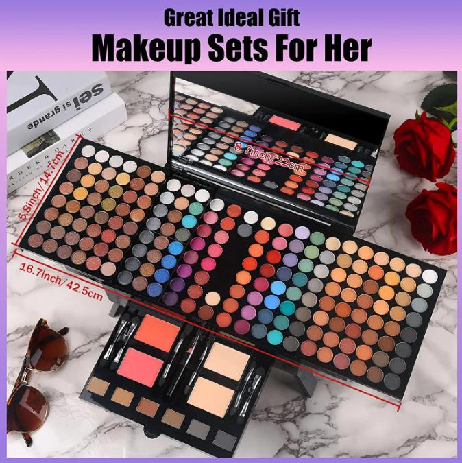 MISS ROSE 190 Colors Cosmetic Makeup Palette Set Kit Combination,Professional Makeup Kit for Women Full Kit,Makeup Pallet,Include Eyeshadow Facial Blusher Eyebrow Powder Eyeliner Pencil Mirror