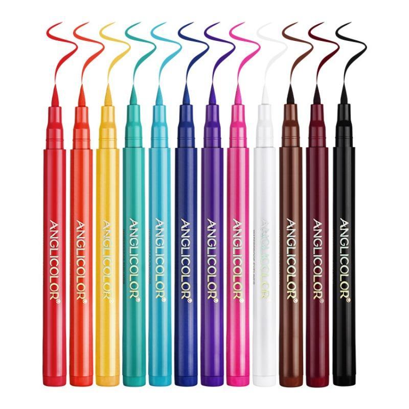 Waterproof Eyeliner Pen, 12pcs set Long Lasting Quick Drying Eyeliner Pen, Easy Coloring Eye Makeup Tool for Women & Beginners