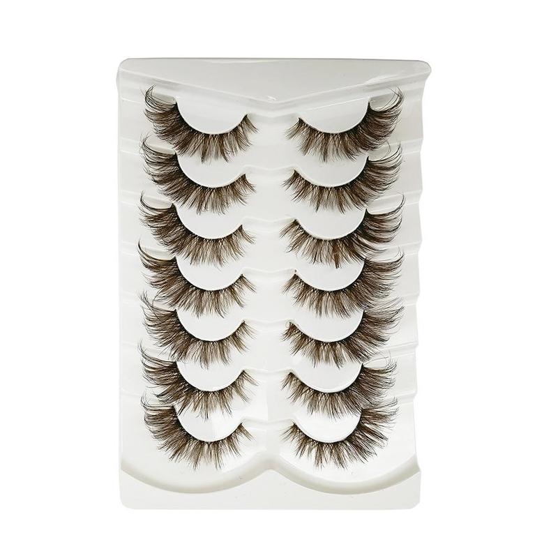 8D Fluffy False Eyelashes for Eyelashes Extensions, Wispy Transparent Stem Brown Faux Cluster Lashes, Eyelashes Extensions, Natural Curling Eye Makeup Strip Lashes for Women & Girls Eye Extensions, Christmas Gift