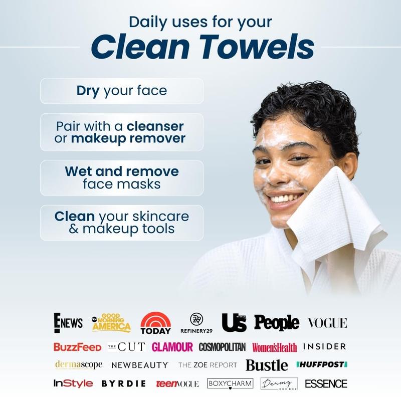 Clean Towels XL, 100% USDA Biobased Face Towel, Disposable Face Towelette, Makeup Remover Dry Wipes, Ultra Soft, 50 Ct, 1 Pack