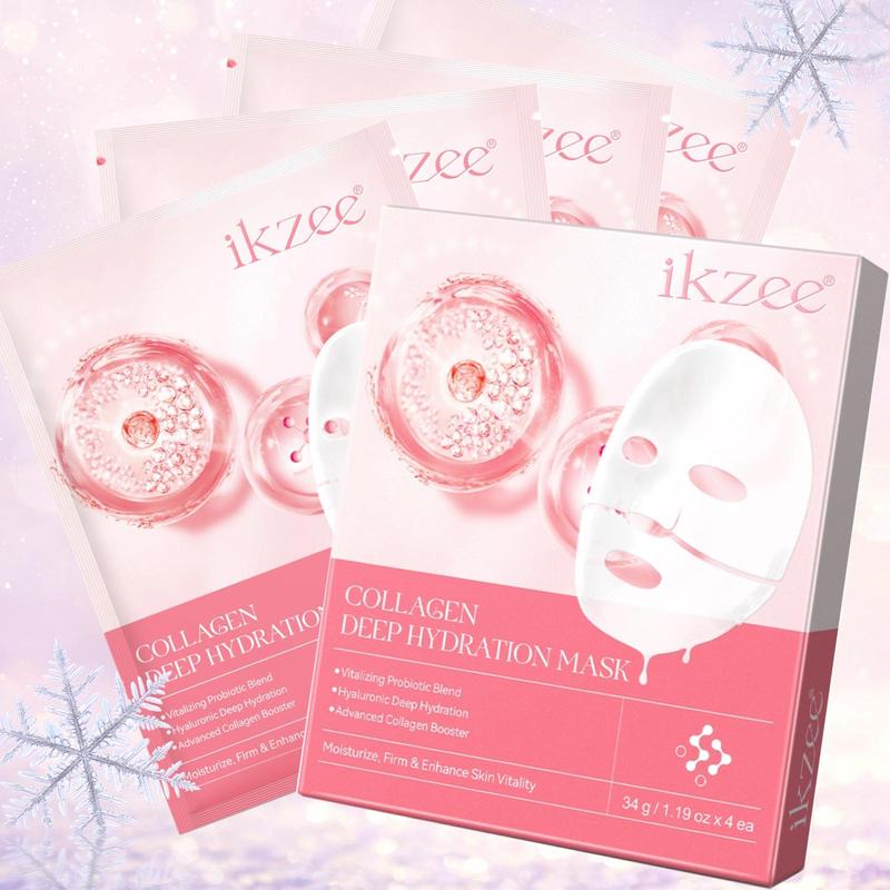 Collagen Facial Mask, 4 Counts box Deep Hydrating & Nourishing Facial Mask, Gentle & Soothing Facial Skin Care Kit for Women, Christmas Gift