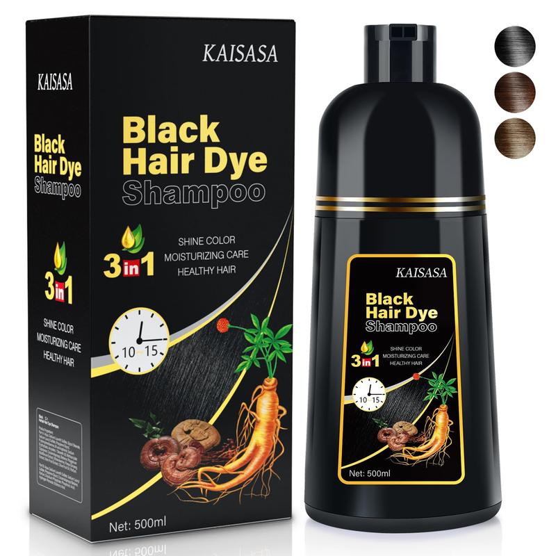 KAISASA Black Hair Dye Shampoo 3 in 1, Herbal Ingredients,Can cover gray hairs,Contains Ginseng Extract,Natural Haircoloring,Plant Haircare