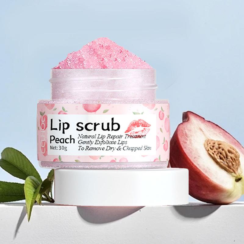 Peach Lip Scrub with Brush, Exfoliating Lip Scrub, Fade Lip Lines, Lip Care Product for Women & Girls, Skincare Products