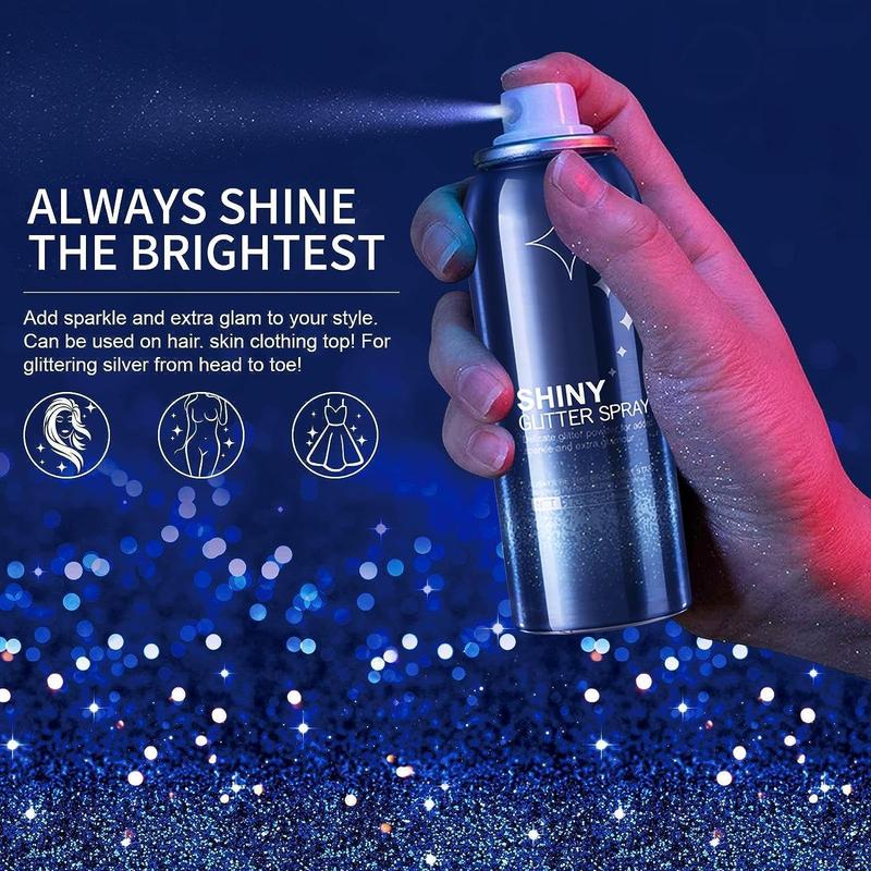 HANYWIL Body Glitter, Body Glitter Spray, Glitter Spray for Hair and Body, Long-Lasting and Quick-Drying Silver Glitter Hairspray Suitable for Stage, Festival Rave and Makeup Prom 2.11 Fl Oz