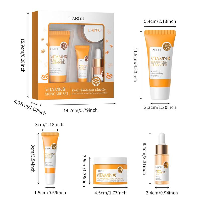 Vitamin C Skincare Set (4 Counts set),  Flow Skin Care Facial Cleanser & Eye Cream & Serum & Face Cream, Moisturizing Skin Care Kit for Women