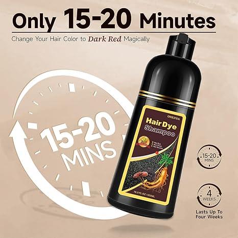 Dark Wine Red Hair Shampoo, 100% Gray Hair Coverage for Men & Women, Instant and Long-lasting Hair Color Shampoo in Minutes, 3 in 1 Pure Plant Extract Natural Hair Dye Kit for All Hair Types Haircare