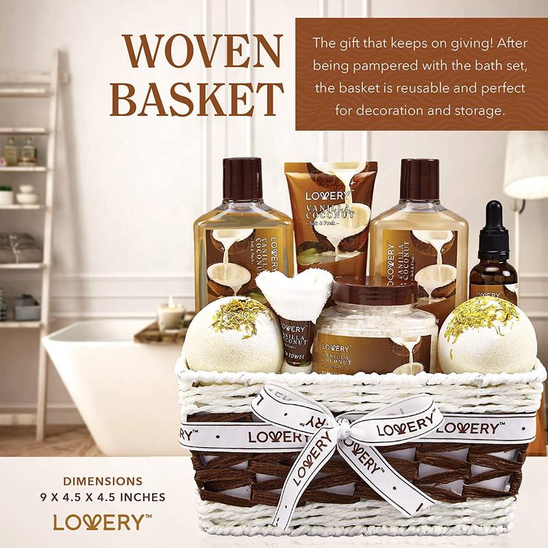 Vanilla Coconut Luxury Bath Gift Set - 9Pc Home Spa Basket