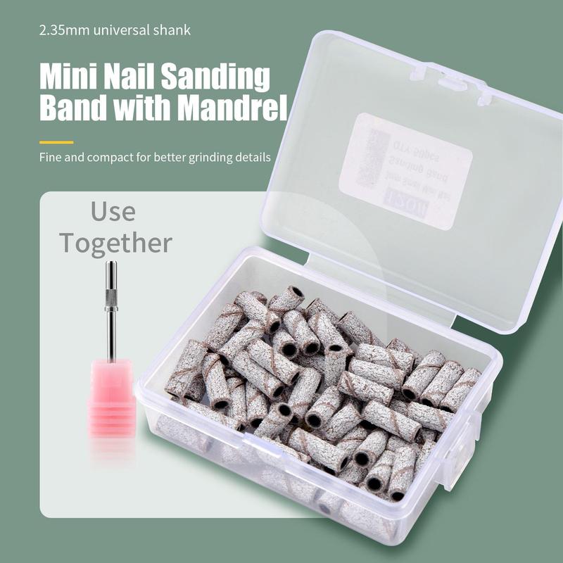 Mini Nail Sanding Bands with Mandrel, Nail Drill Bits Sand Rings, Dead Skin Nail Gel Remove Milling Cutter for Manicure